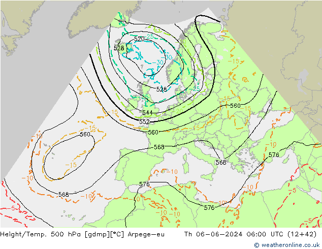 Height/Temp. 500 hPa Arpege-eu Th 06.06.2024 06 UTC