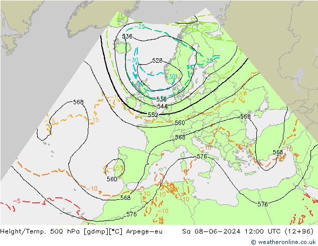 Height/Temp. 500 hPa Arpege-eu Sáb 08.06.2024 12 UTC