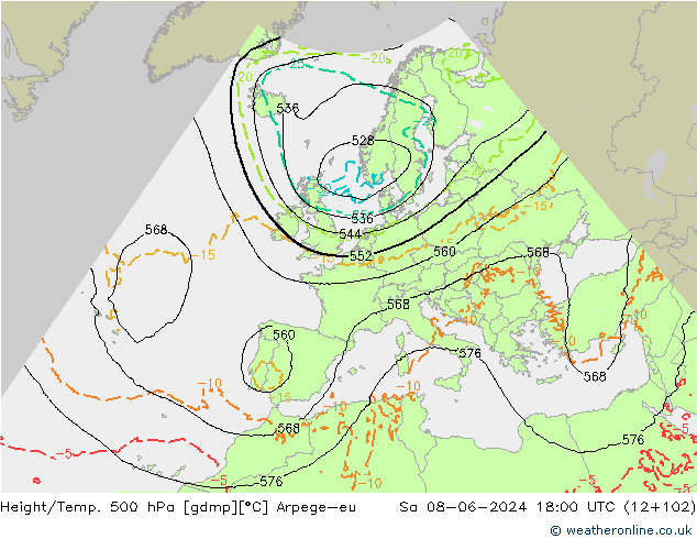 Yükseklik/Sıc. 500 hPa Arpege-eu Cts 08.06.2024 18 UTC