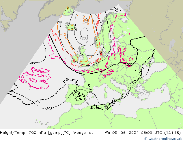 Height/Temp. 700 hPa Arpege-eu We 05.06.2024 06 UTC