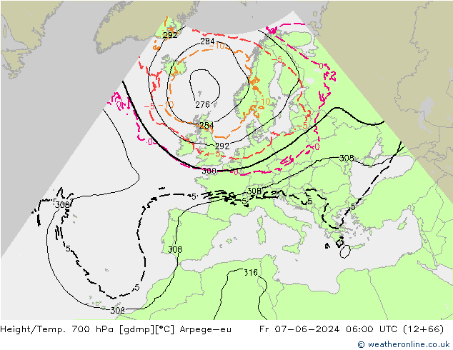 Height/Temp. 700 hPa Arpege-eu  07.06.2024 06 UTC