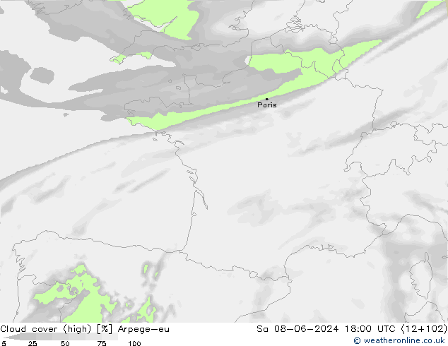 vysoký oblak Arpege-eu So 08.06.2024 18 UTC
