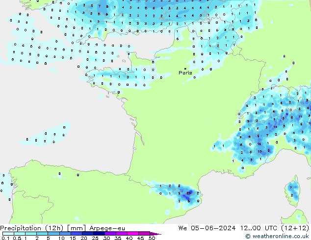 осадки (12h) Arpege-eu ср 05.06.2024 00 UTC