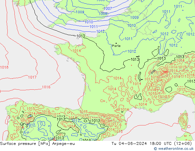 Presión superficial Arpege-eu mar 04.06.2024 18 UTC