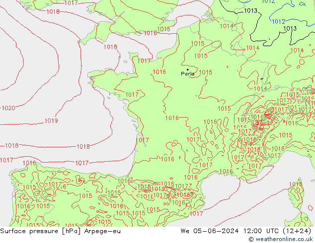 Yer basıncı Arpege-eu Çar 05.06.2024 12 UTC