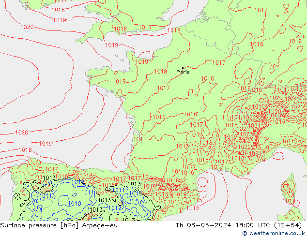 приземное давление Arpege-eu чт 06.06.2024 18 UTC