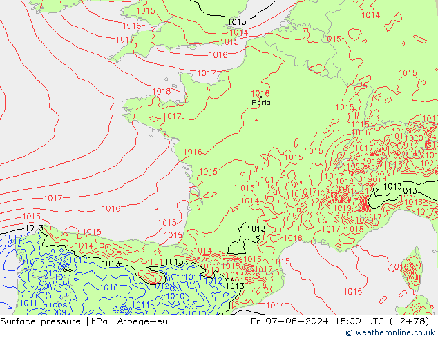 Surface pressure Arpege-eu Fr 07.06.2024 18 UTC