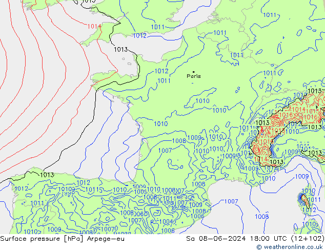 Surface pressure Arpege-eu Sa 08.06.2024 18 UTC