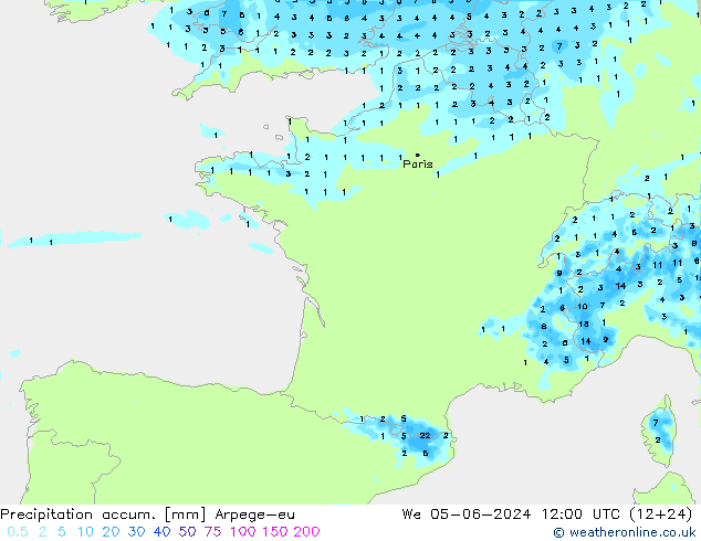 Precipitation accum. Arpege-eu We 05.06.2024 12 UTC