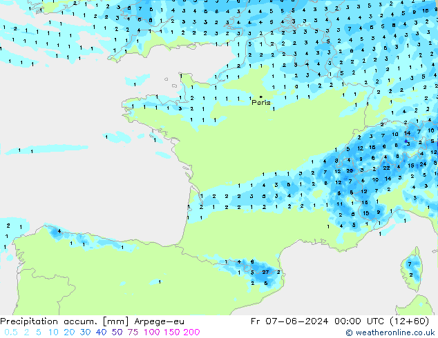 Precipitation accum. Arpege-eu Sex 07.06.2024 00 UTC