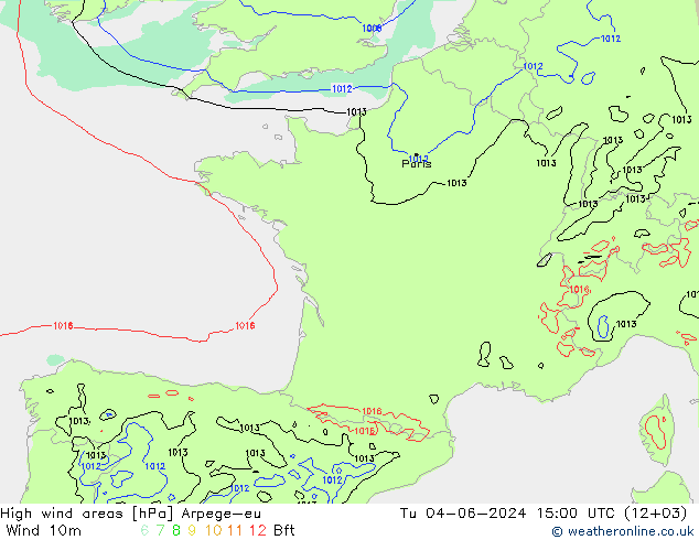 High wind areas Arpege-eu Tu 04.06.2024 15 UTC