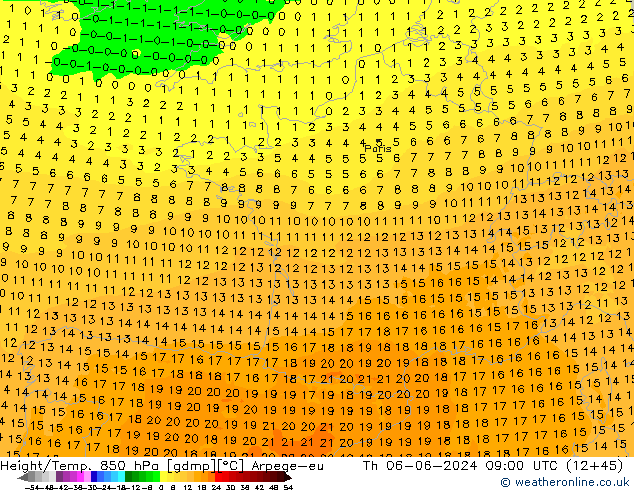 Height/Temp. 850 hPa Arpege-eu Th 06.06.2024 09 UTC