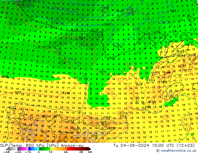 SLP/Temp. 850 hPa Arpege-eu mar 04.06.2024 15 UTC