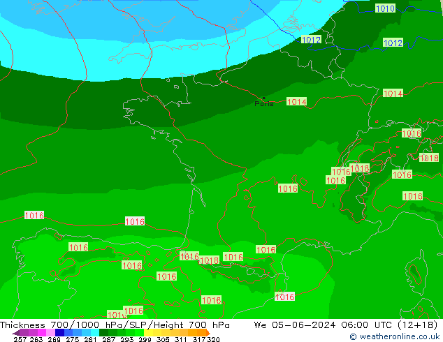 Dikte700-1000 hPa Arpege-eu wo 05.06.2024 06 UTC