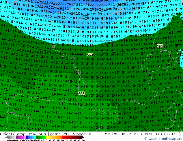 Height/Temp. 500 hPa Arpege-eu St 05.06.2024 09 UTC