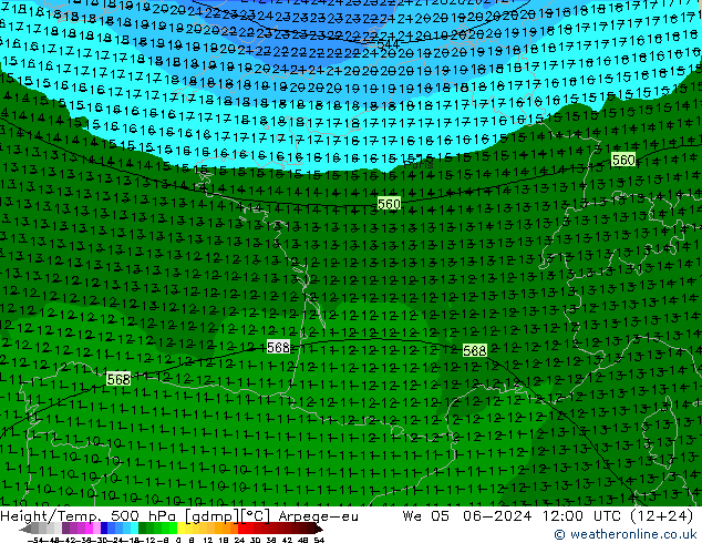 Height/Temp. 500 hPa Arpege-eu  05.06.2024 12 UTC