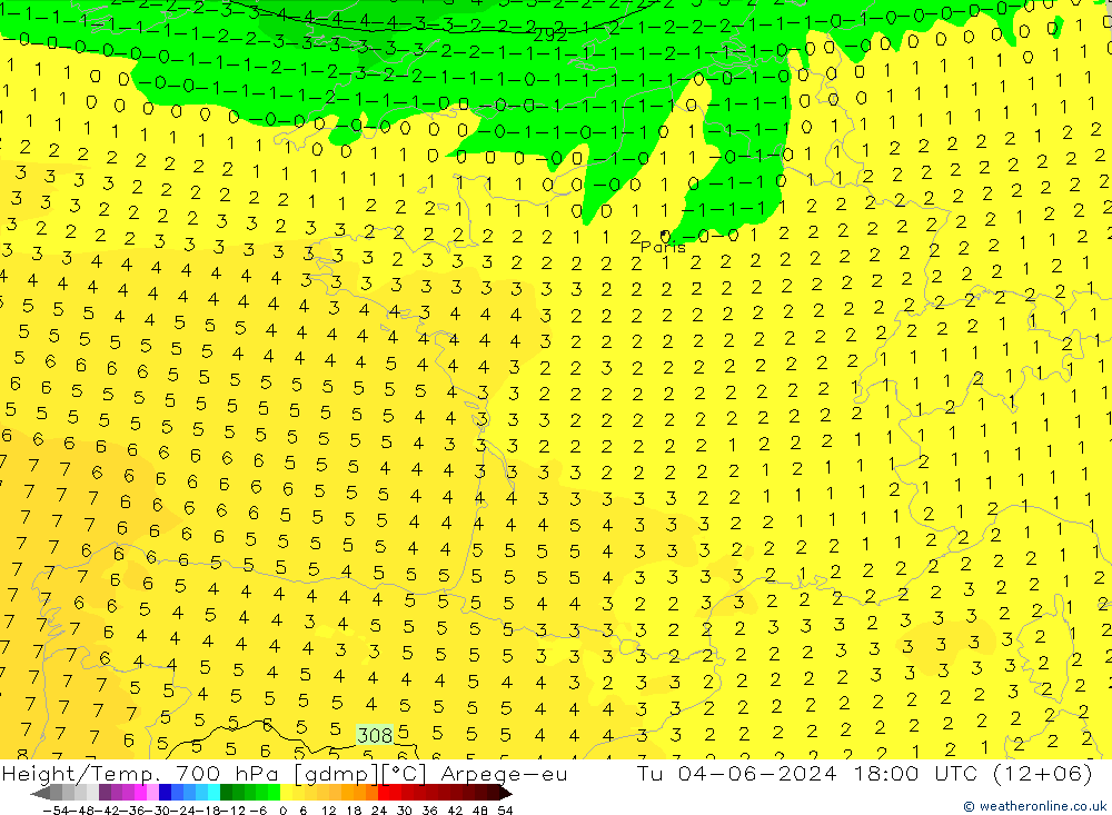 Height/Temp. 700 hPa Arpege-eu Ter 04.06.2024 18 UTC