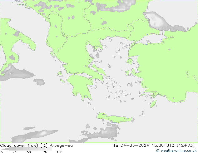 Cloud cover (low) Arpege-eu Tu 04.06.2024 15 UTC
