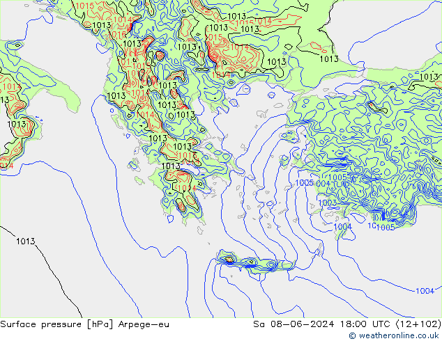 Bodendruck Arpege-eu Sa 08.06.2024 18 UTC