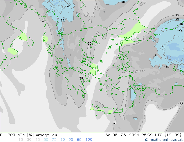 RH 700 hPa Arpege-eu  08.06.2024 06 UTC