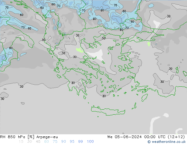 RH 850 гПа Arpege-eu ср 05.06.2024 00 UTC