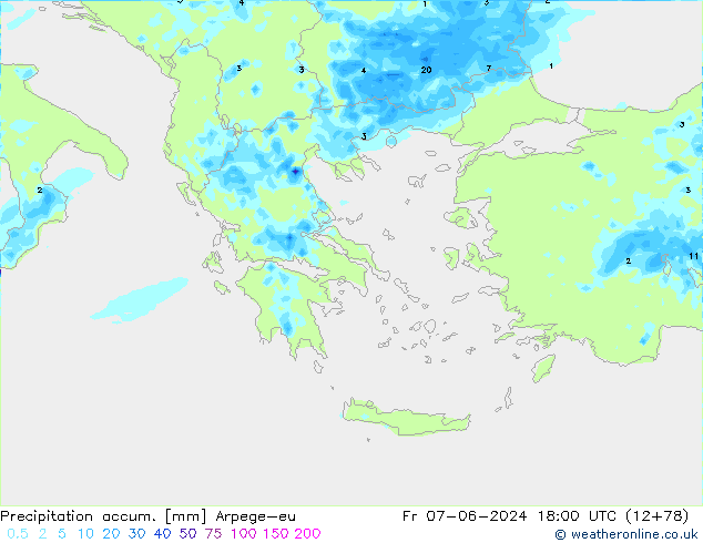 Precipitation accum. Arpege-eu  07.06.2024 18 UTC