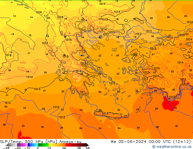 SLP/Temp. 850 hPa Arpege-eu Qua 05.06.2024 00 UTC