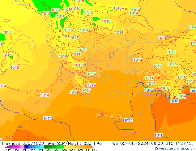 Thck 850-1000 hPa Arpege-eu mer 05.06.2024 06 UTC