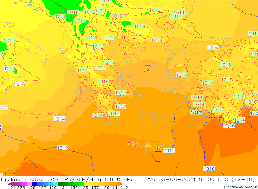 Thck 850-1000 hPa Arpege-eu śro. 05.06.2024 06 UTC