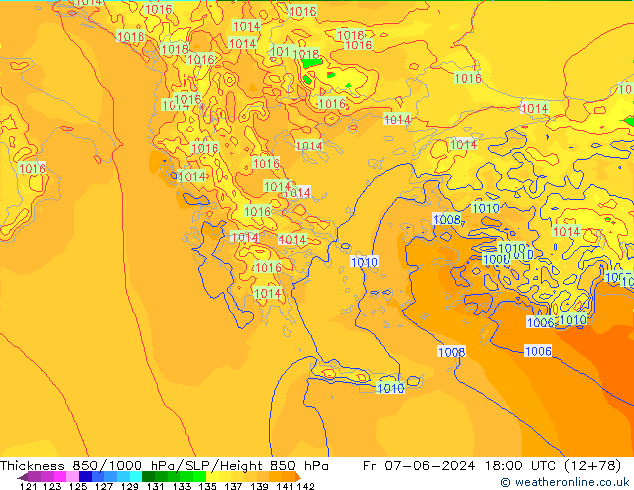 Thck 850-1000 hPa Arpege-eu ven 07.06.2024 18 UTC