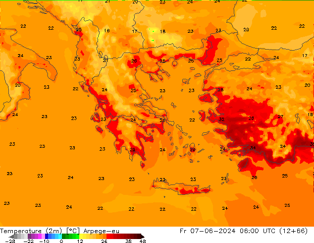 Sıcaklık Haritası (2m) Arpege-eu Cu 07.06.2024 06 UTC