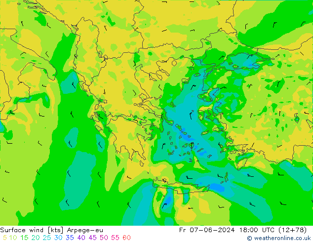 Vento 10 m Arpege-eu Sex 07.06.2024 18 UTC