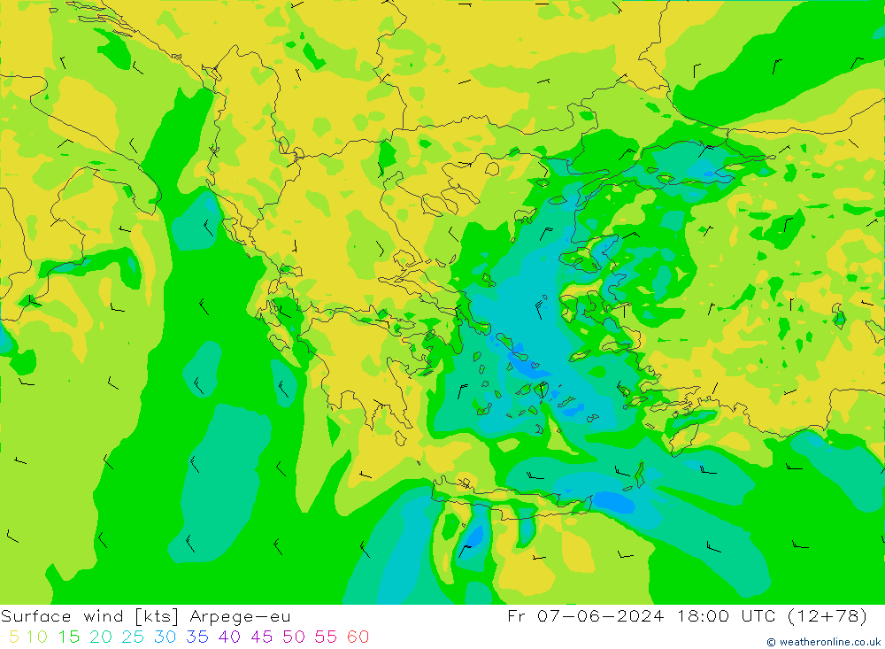 ветер 10 m Arpege-eu пт 07.06.2024 18 UTC