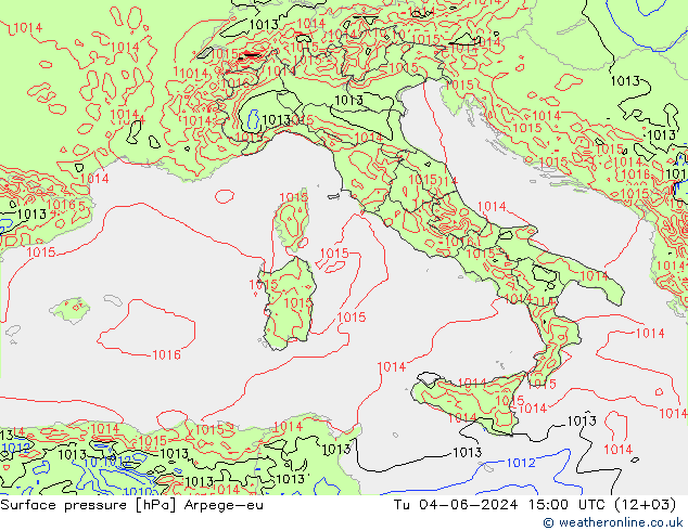 Surface pressure Arpege-eu Tu 04.06.2024 15 UTC