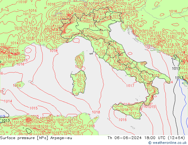 Surface pressure Arpege-eu Th 06.06.2024 18 UTC