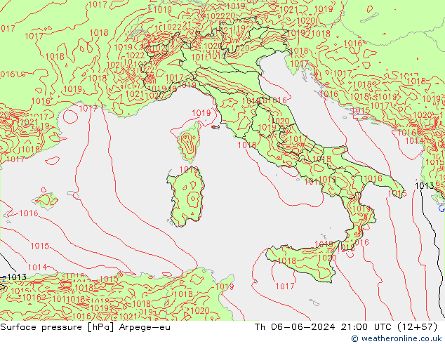 Presión superficial Arpege-eu jue 06.06.2024 21 UTC