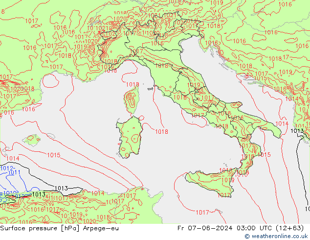 Pressione al suolo Arpege-eu ven 07.06.2024 03 UTC