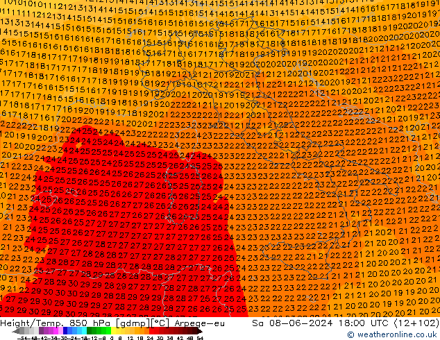 Height/Temp. 850 hPa Arpege-eu sab 08.06.2024 18 UTC