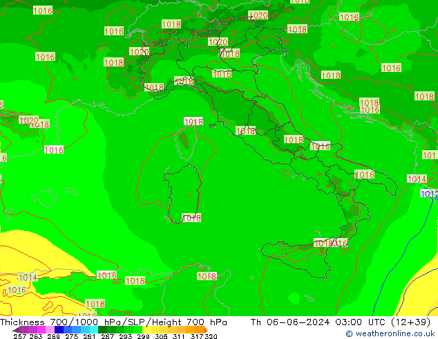 Thck 700-1000 hPa Arpege-eu Th 06.06.2024 03 UTC