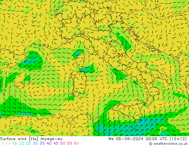 Surface wind Arpege-eu St 05.06.2024 00 UTC