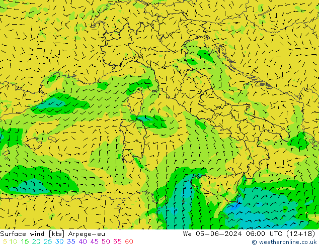 Rüzgar 10 m Arpege-eu Çar 05.06.2024 06 UTC