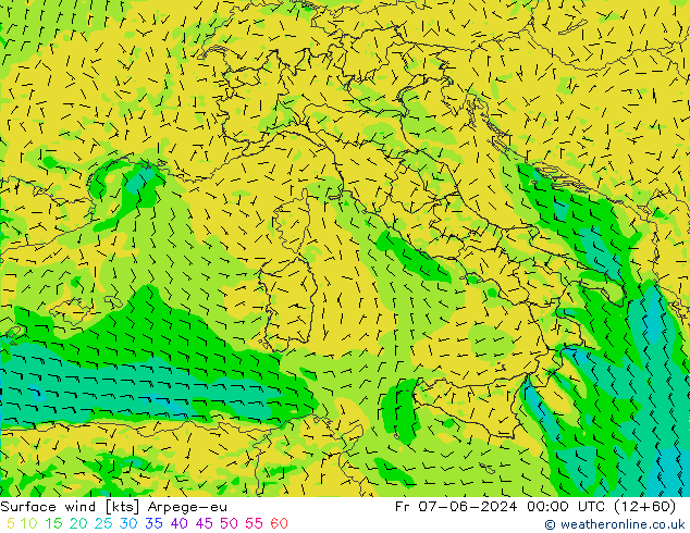Vento 10 m Arpege-eu Sex 07.06.2024 00 UTC
