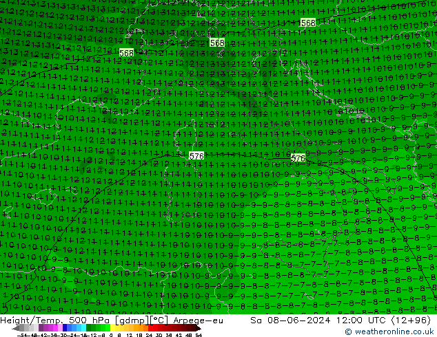 Yükseklik/Sıc. 500 hPa Arpege-eu Cts 08.06.2024 12 UTC