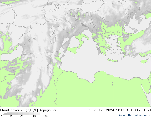 zachmurzenie (wysokie) Arpege-eu so. 08.06.2024 18 UTC