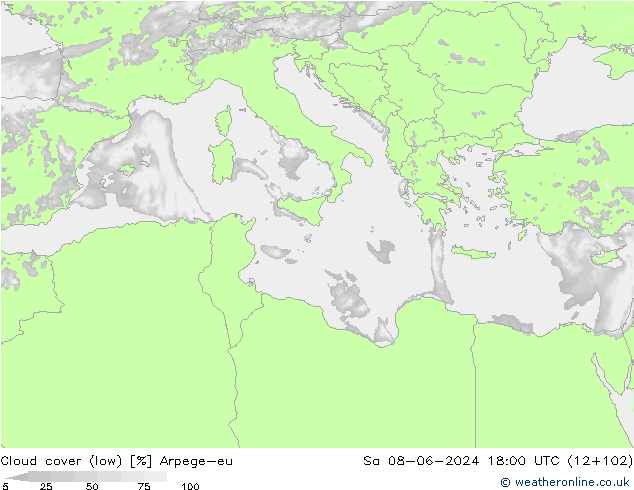 Bewolking (Laag) Arpege-eu za 08.06.2024 18 UTC