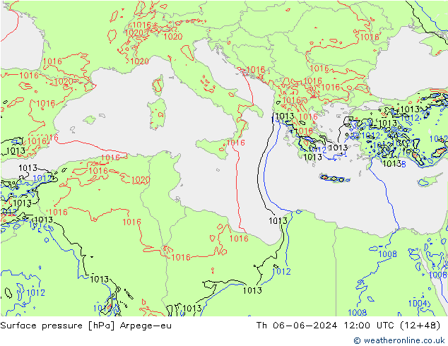 Surface pressure Arpege-eu Th 06.06.2024 12 UTC