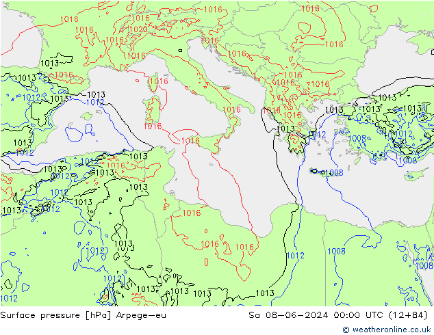 Atmosférický tlak Arpege-eu So 08.06.2024 00 UTC