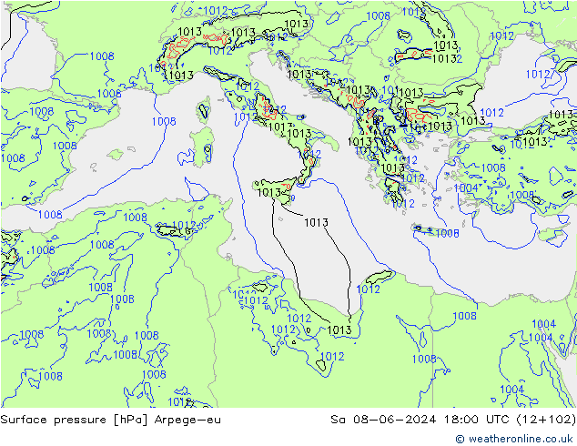 Luchtdruk (Grond) Arpege-eu za 08.06.2024 18 UTC