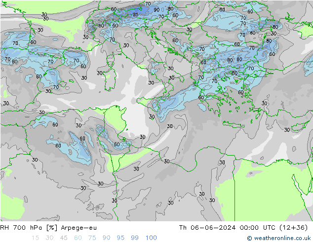 RH 700 hPa Arpege-eu Do 06.06.2024 00 UTC