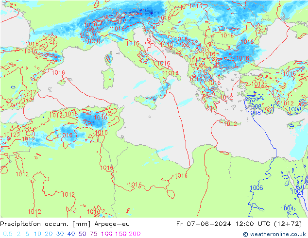 Precipitation accum. Arpege-eu ven 07.06.2024 12 UTC